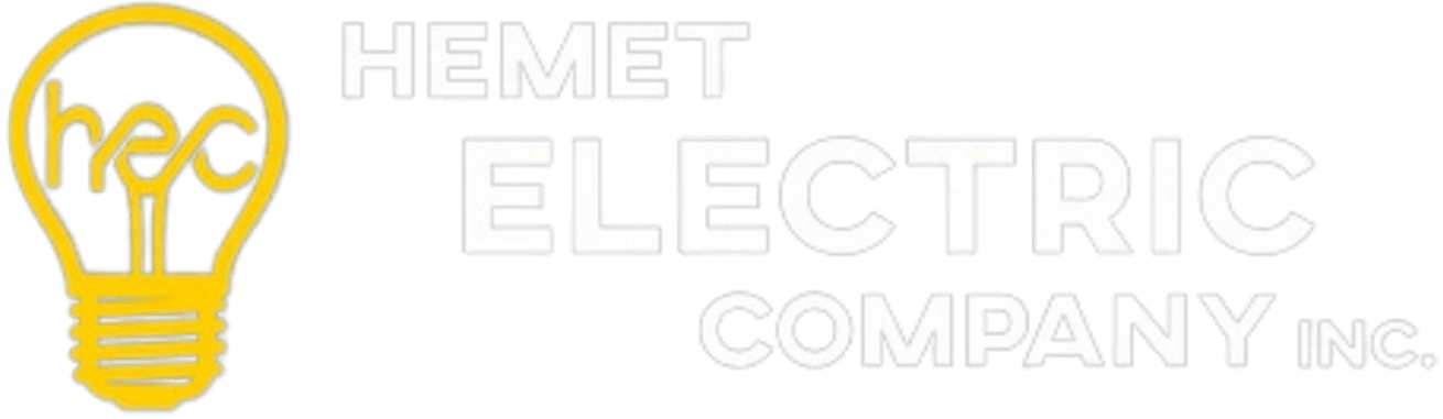 Logo of hemet electric company featuring a light bulb and stylized text.